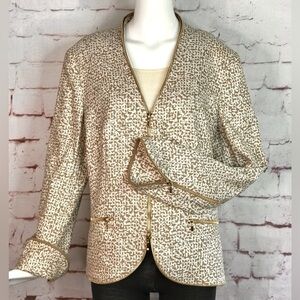 ESCADA M Tan & Cream print Gold Zipper detail Moto vibe Size EU 44 jacket blazer